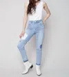 Charlie B Rips And Patches Denim Pants In Light Blue Wash In Multi
