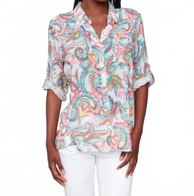 Charlie B Roll Up Sleeve Blouse In Carnival Print In Multi