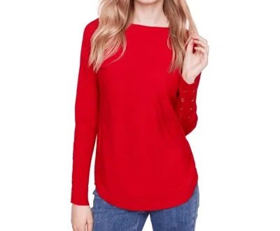 Charlie B Round Hem Sweater Sleeve Lace In Cranberry In Pink