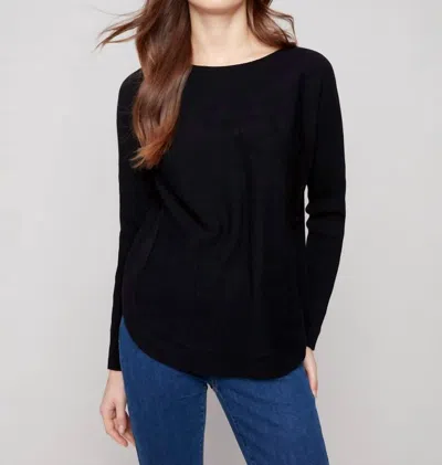 Charlie B Round Hem Sweater With Lace Detail In Black