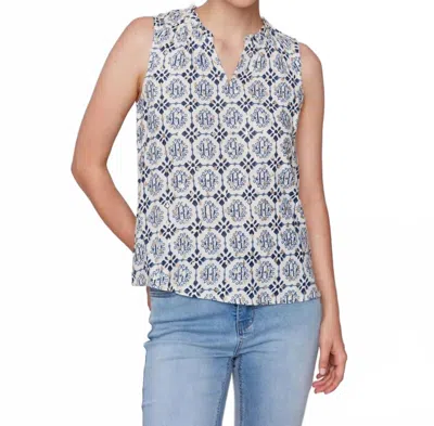 CHARLIE B RUFFLE COLLAR GEOMETRIC PATTERN BLOUSE IN ORNAMENT
