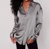 Charlie B Satin Button Blouse In Spruce In Grey
