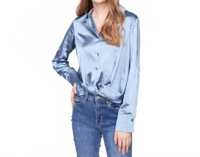 Charlie B Satin Button Down Shirt In Oxford Blue
