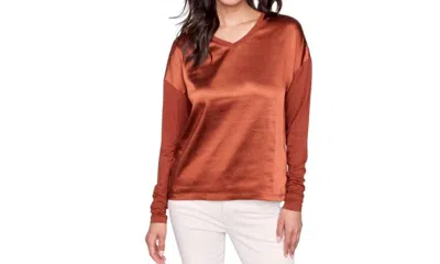 Charlie B Satin Jersey Combo Top In Terracotta In Brown