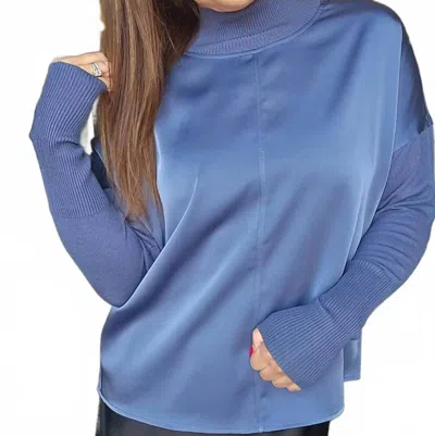 Charlie B Satin Knit Combo Top In Moonlight In Blue