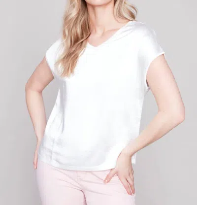 Charlie B Satin Knit Dolman Top In Pearl In Beige