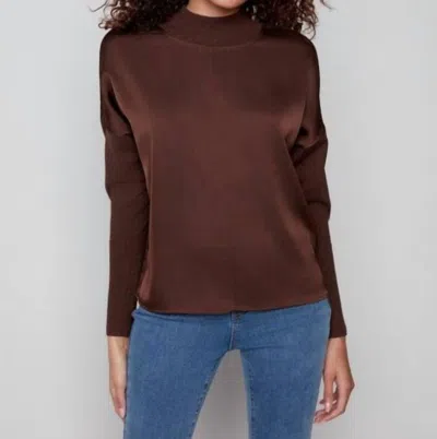 Charlie B Satin Knit Drop Shoulder Top In Mocha In Brown