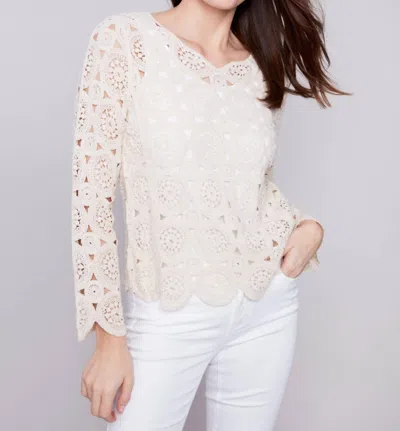 Charlie B Scalloped Crochet Blouse In Natural In Neutral