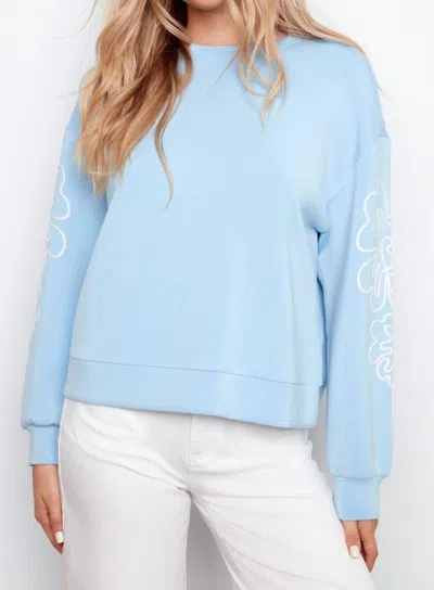 Charlie B Scuba Long Sleeve Top With Soutache Detail In Blue Lily Of The Valley