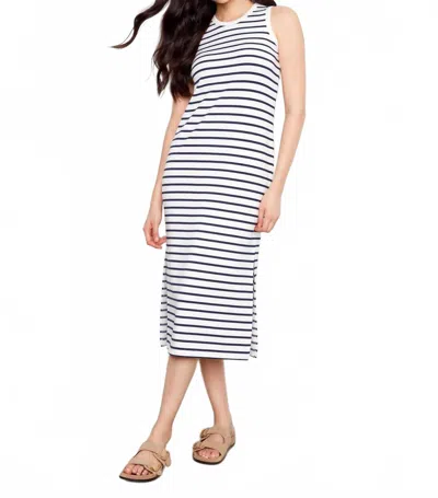 Charlie B Scuba Sleeveless Striped Yarn Dye Dress In Denim In White
