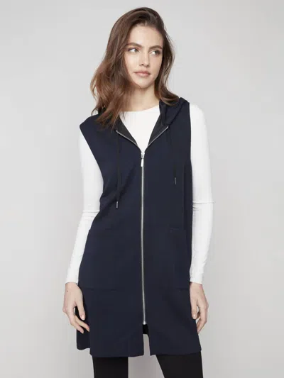 Charlie B Scuba Zip Front Vest In Black In Blue