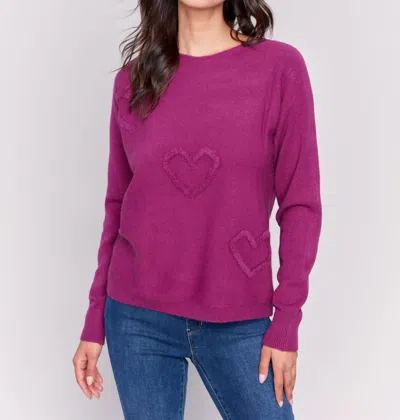 Charlie B Self Fringed Heart Sweater In Mulberry