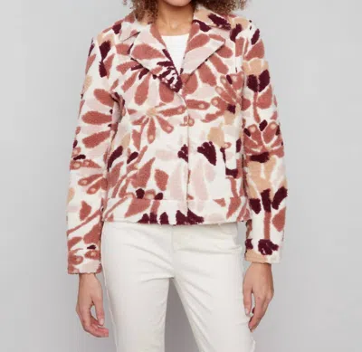 Charlie B Sherpa Flocked Fleece Short Jacket In Cabernet In Multi