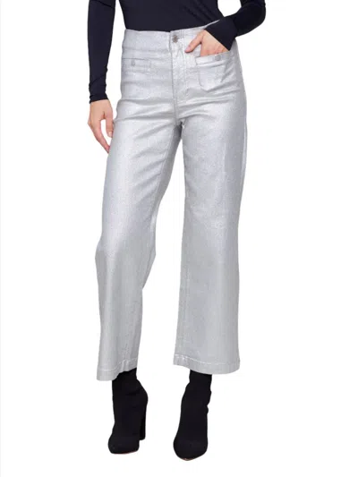 Charlie B Shinny Wax Flare Leg Pant In Silver