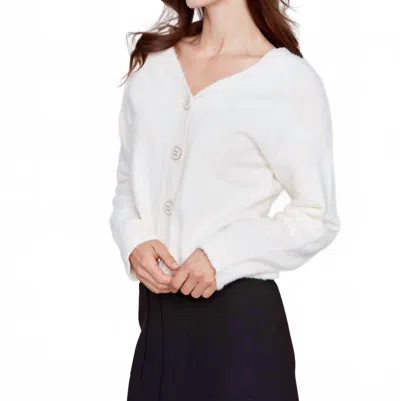 Charlie B Short Fuzzy Knit Cardigan In Ecru