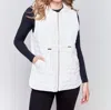 Charlie B Short Hoodie Quilted Vest In Ecru White In Multi