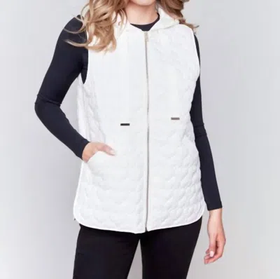 Charlie B Short Hoodie Quilted Vest In Ecru White In Multi