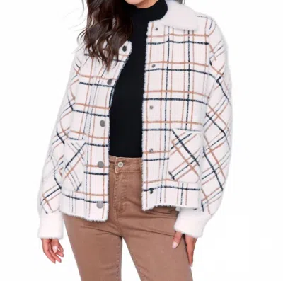 Charlie B Short Plaid Knit Jacket In Terracotta In White