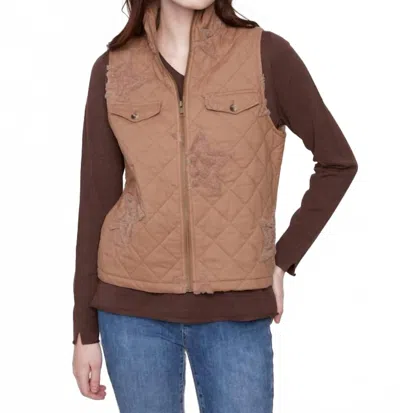 Charlie B Short Quilted Vest In Khaki In Brown