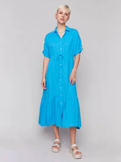 Charlie B Short Sleeve Button-front Dress In Lagoon In Blue