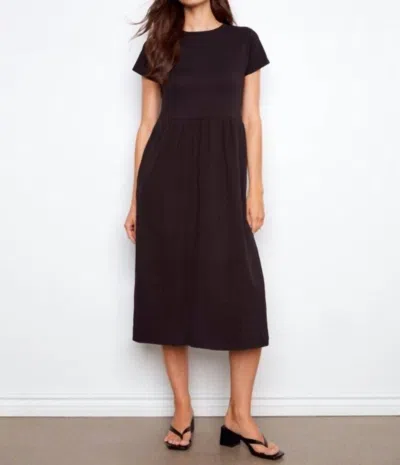 Charlie B Short Sleeve Crew Neck Long Dress In Black