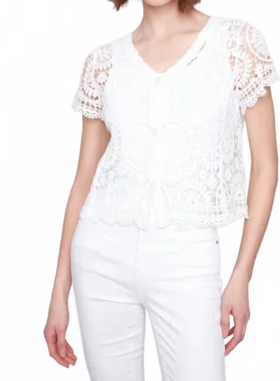 Charlie B Short Sleeve Crochet Bolero Cardigan In White
