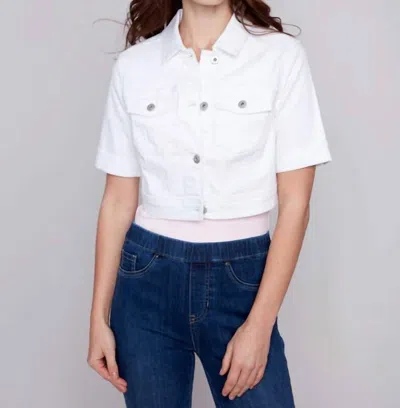 Charlie B Short Sleeve Crop Jacket In White