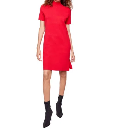 Charlie B Short Sleeve Mock Neck Sweater Dress In Red Cranberry