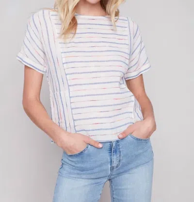 Charlie B Short Sleeve Stripe Top In Blue/red In Multi