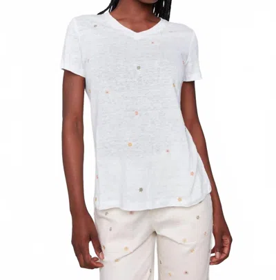 Charlie B Short Sleeve Tee With Embroidered Flowers In Multi On Natural In White