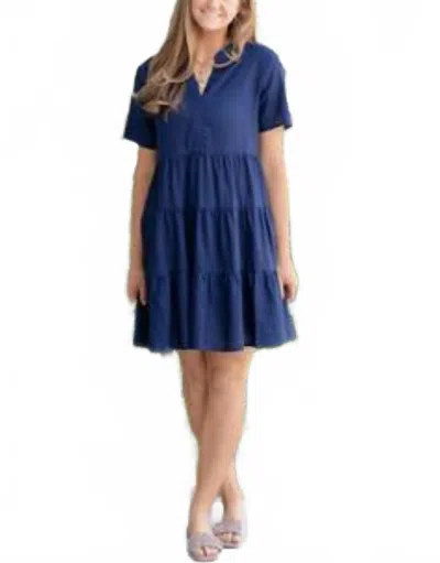 Charlie B Short Sleeve Three Tier Dress In Navy In Blue
