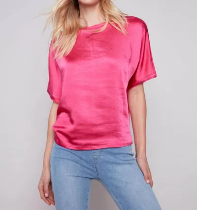 Charlie B Short Sleeves Crew Neck Satin Jersey Dolman Top In Punch