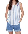 Charlie B Side Button Linen Top In Nautical In Multi