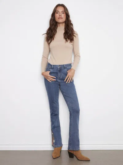 Charlie B Side Embroidered Stretch Denim Bootcut Pants In Medium Blue