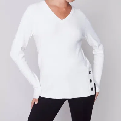 Charlie B Side Eyelet Detail Sweater In White