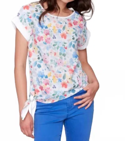 Charlie B Side Knot Tie Top In Flowers In White