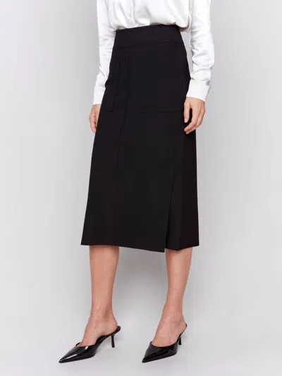 Charlie B Side Slits Knee Length Skirt In Black