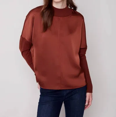 Charlie B Silk Sweater Sleeve Sweater In Cinnamon In Red