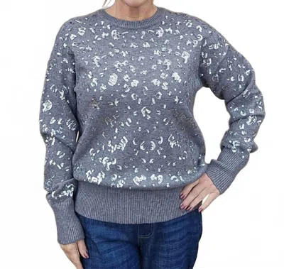Charlie B Silver Streak Sequin Sweater In Dark Gray In Blue