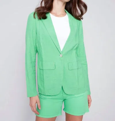 Charlie B Single Button Blazer Jacket In Emerald In Green