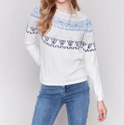 Charlie B Ski Raglan Sleeve Sweater In Blue/white
