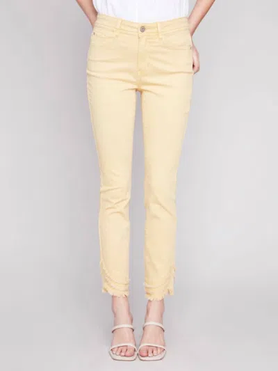 Charlie B Slant Fringe Ankle Jean In Lemon In Yellow