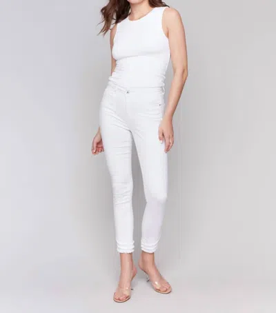 Charlie B Slanted Fringe Detail Ankle Pants In Blanc/white 002