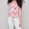 Charlie B Sleeveless Button-down Blouse In Watermelon