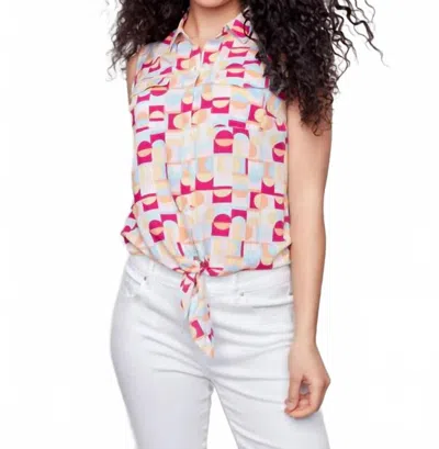 Charlie B Sleeveless Button Front Shirt In Watermelon
