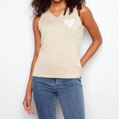 Charlie B Sleeveless Cami With Heart V Neck Sweater In Gold In Multi