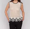 Charlie B Sleeveless Floral Border Crochet Top In Natural In White