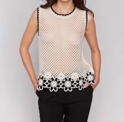 Charlie B Sleeveless Floral Border Crochet Top In Natural