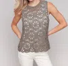 Charlie B Sleeveless Floral Cotton Crochet Top In Celadon In Pink