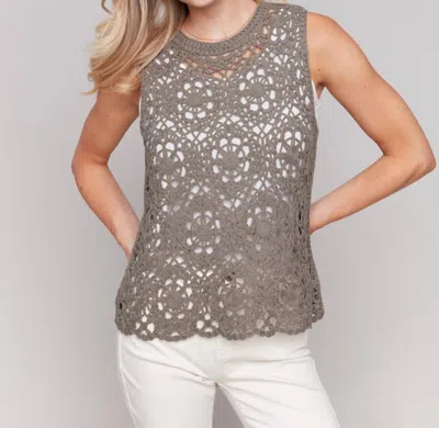 Charlie B Sleeveless Floral Cotton Crochet Top In Celadon In Pink